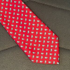 Pre-Loved Italian Pure Silk Red w/Blue Paisley Print Men's Neck Tie